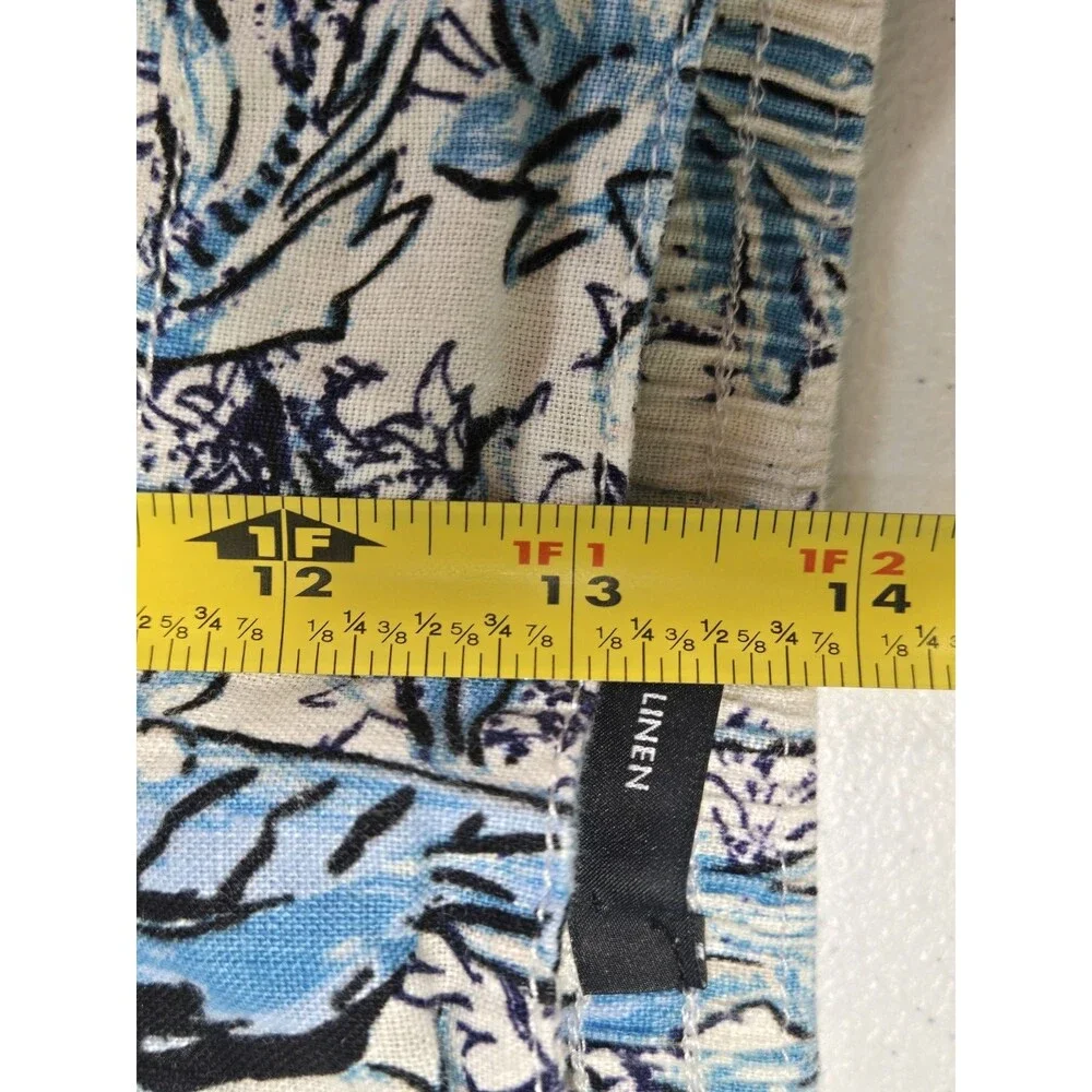 Tahari Women’s 100% Linen Woven Wide-Leg Pull-On Floral Pants Blue/White SZ XL